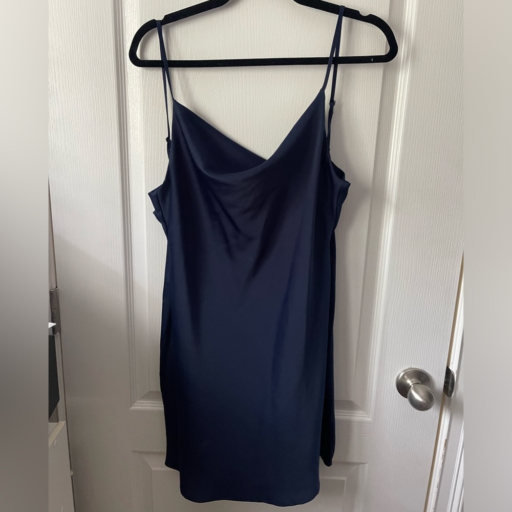 Urban Outfitters navy cowl neck satin mini dress